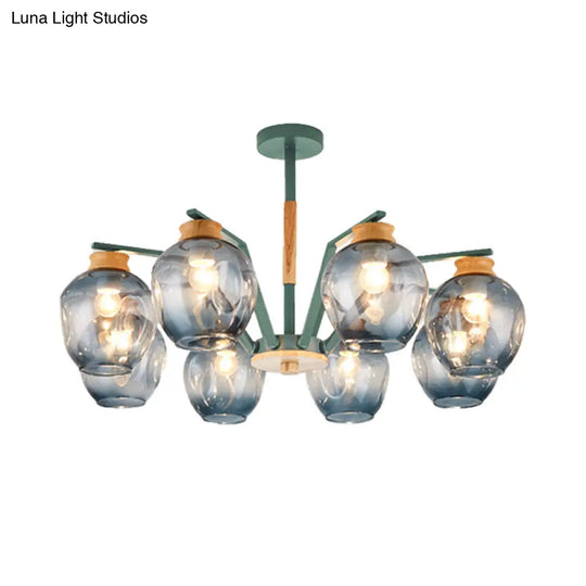 Modern Starburst Chandelier Pendant Light With Dimpled Blown Glass - 6/8/10 Lights Grey/Green