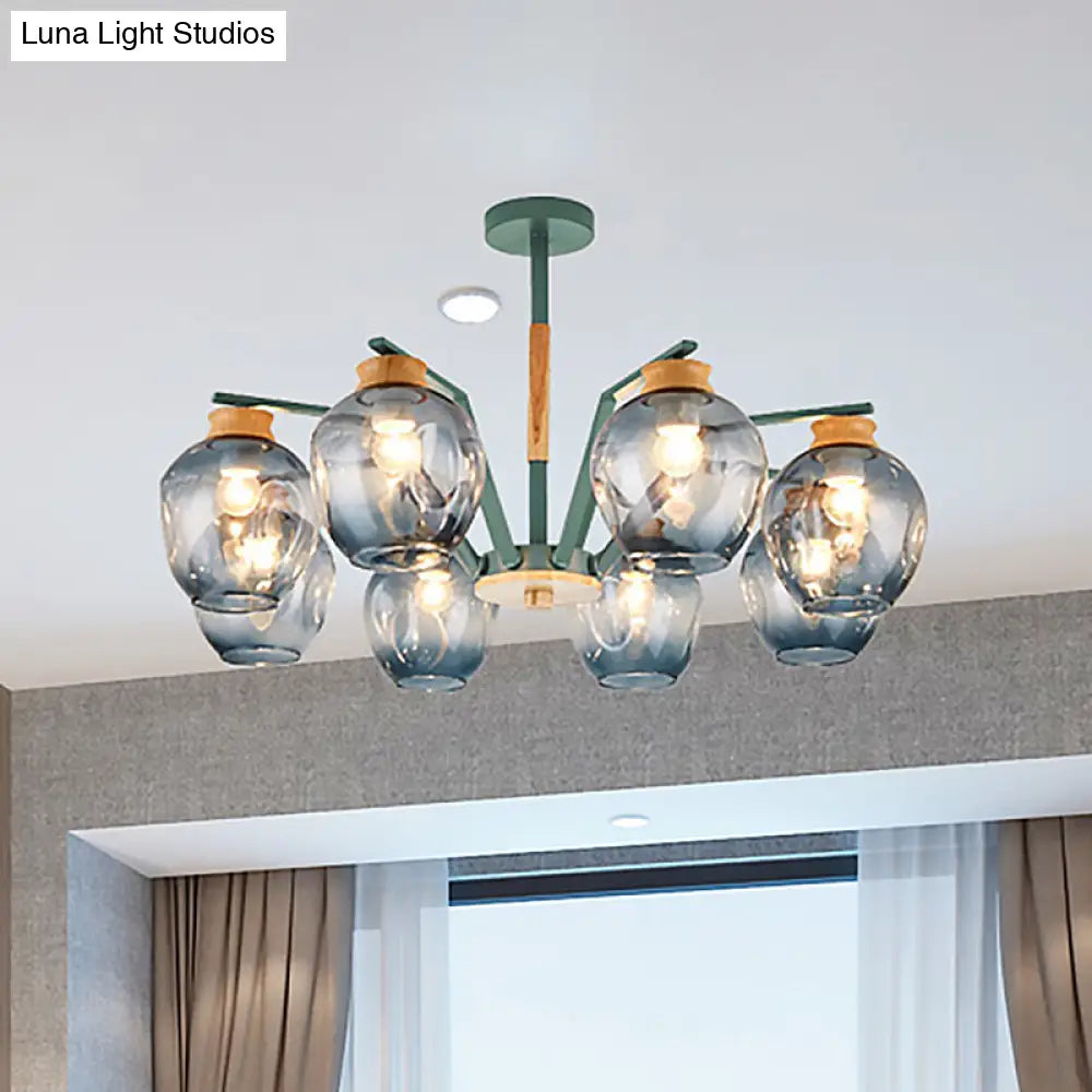 Modern Starburst Chandelier Pendant Light With Dimpled Blown Glass - 6/8/10 Lights Grey/Green