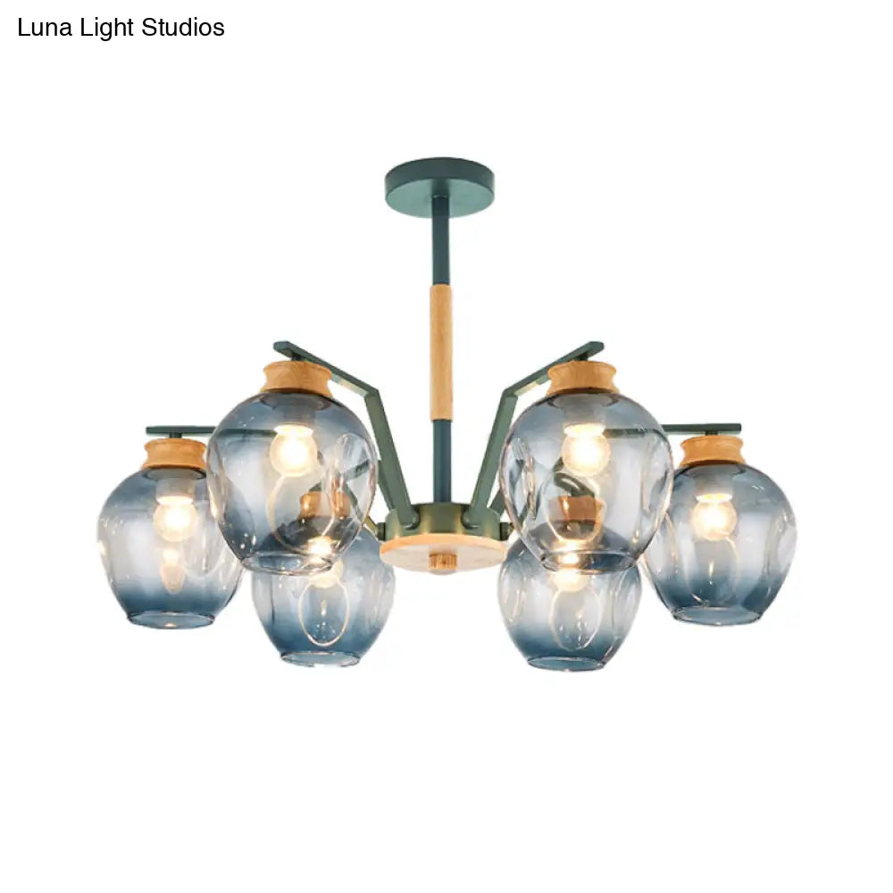 Modern Starburst Chandelier Pendant Light With Dimpled Blown Glass - 6/8/10 Lights Grey/Green