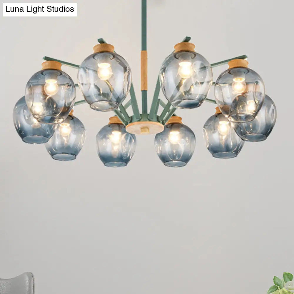 Modern Starburst Chandelier Pendant Light With Dimpled Blown Glass - 6/8/10 Lights Grey/Green