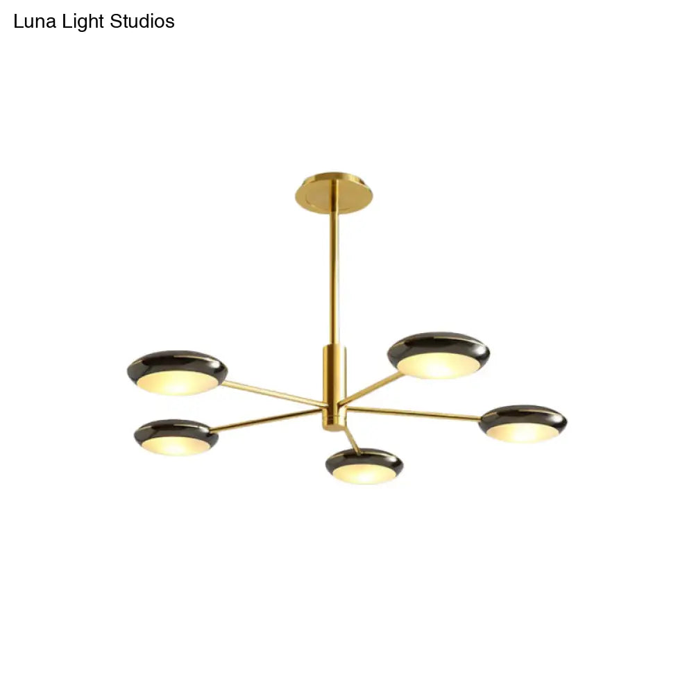 Modern Starburst Chandelier With Black/Silver Drum Shade - 3/4/5 Heads Ceiling Light For Living Room