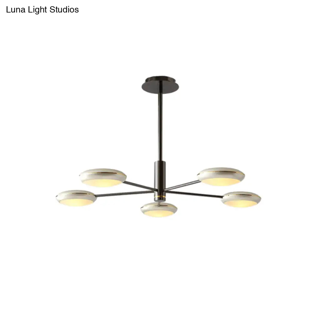 Modern Starburst Chandelier With Black/Silver Drum Shade - 3/4/5 Heads Ceiling Light For Living Room