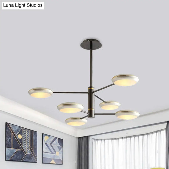 Modern Starburst Chandelier With Black/Silver Drum Shade - 3/4/5 Heads Ceiling Light For Living Room