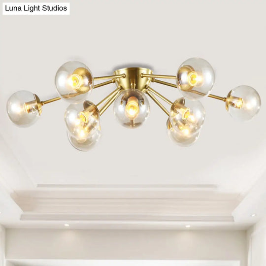 Modern Clear Glass Semi Flush Mount Light With Starburst Design - Brass Finish