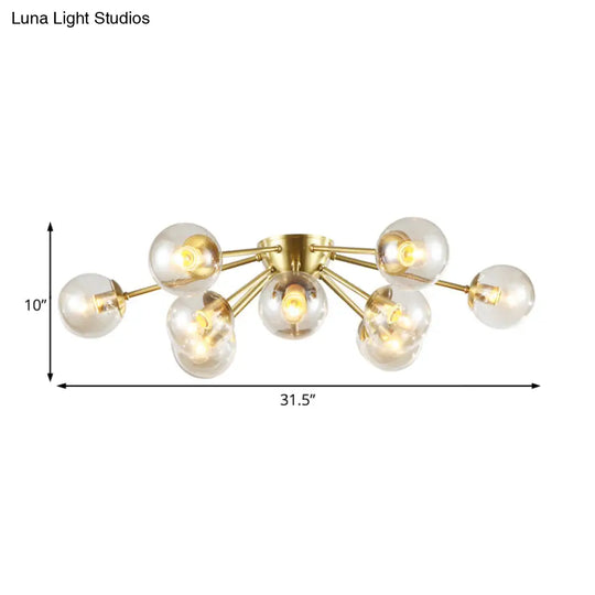 Modern Clear Glass Semi Flush Mount Light With Starburst Design - Brass Finish