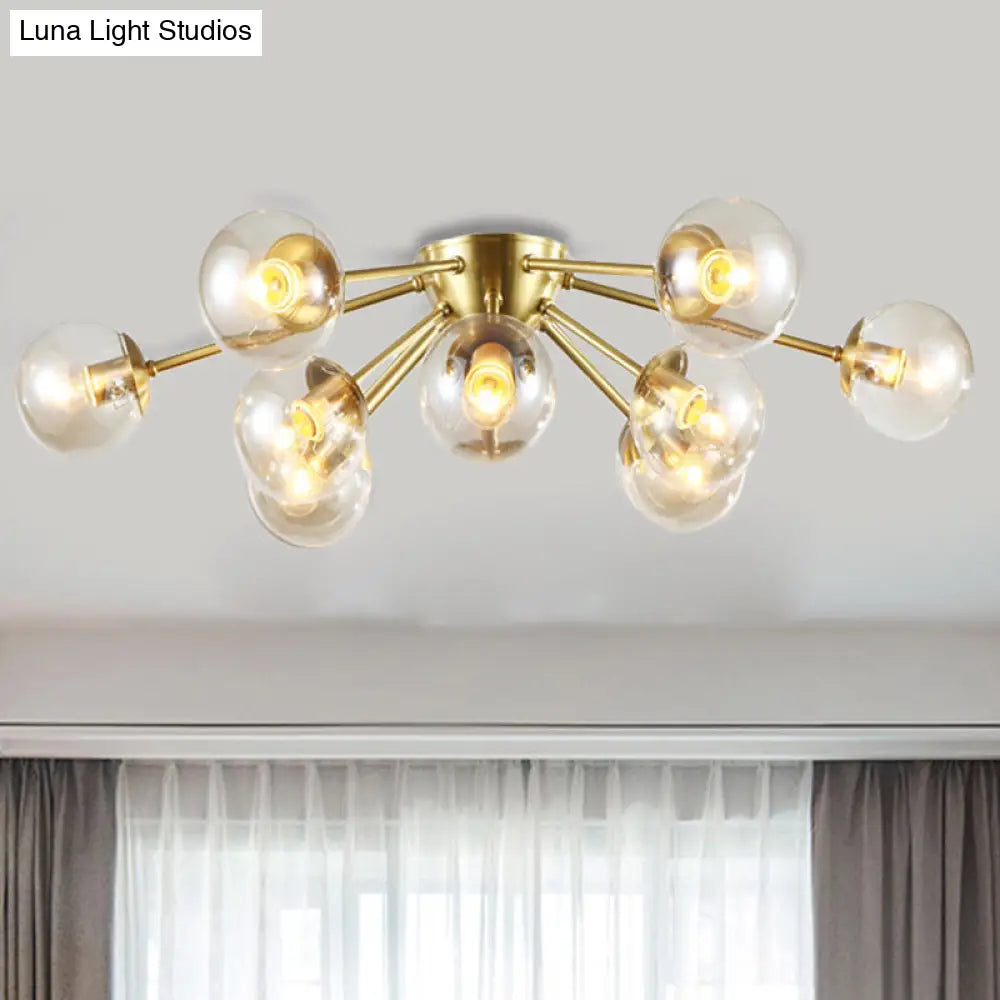 Modern Clear Glass Semi Flush Mount Light With Starburst Design - Brass Finish