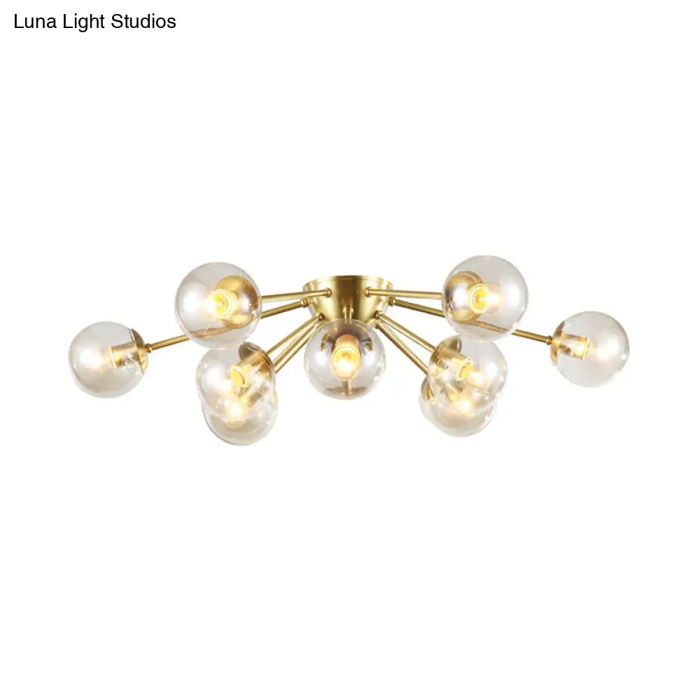 Modern Clear Glass Semi Flush Mount Light With Starburst Design - Brass Finish