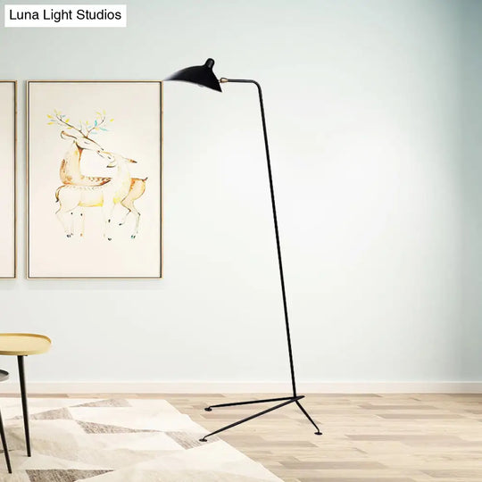 Modern Style 1/3-Light Floor Lamp With Sleek Duckbill Metal Shade - Black Finish Perfect For Living