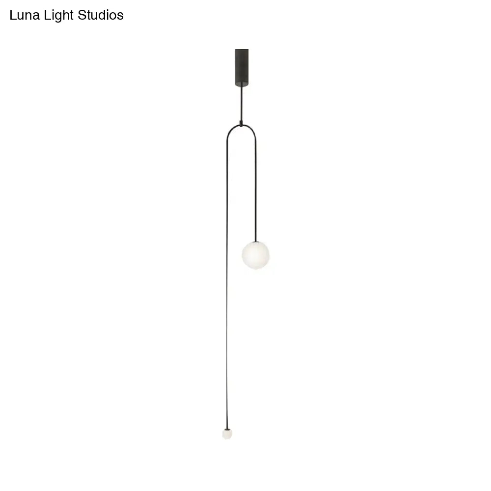 Modern Style 2-Light Living Room Pendant With Global Glass Shade - Black Suspension Lamp