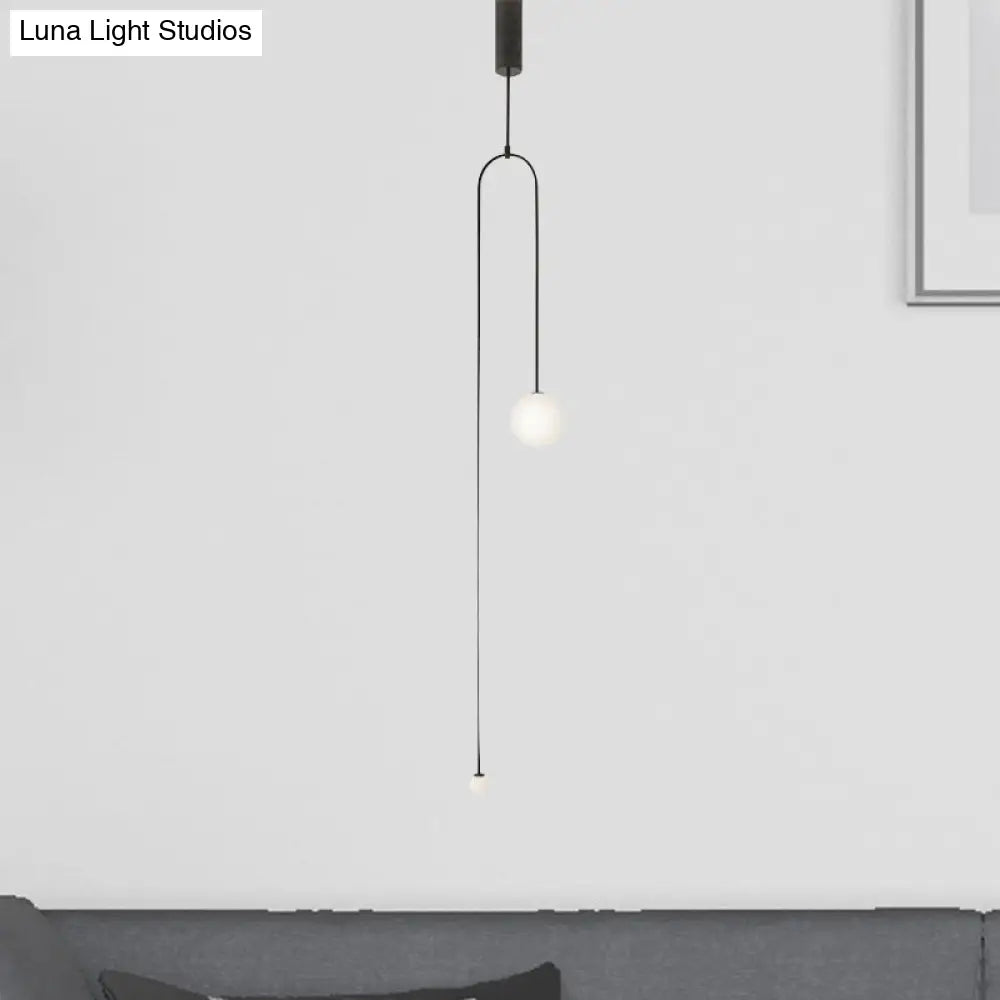 Modern Style 2-Light Living Room Pendant With Global Glass Shade - Black Suspension Lamp