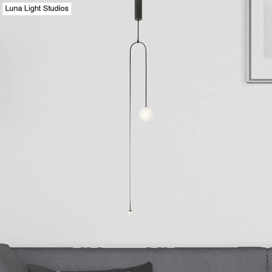 Modern Style 2-Light Living Room Pendant With Global Glass Shade - Black Suspension Lamp