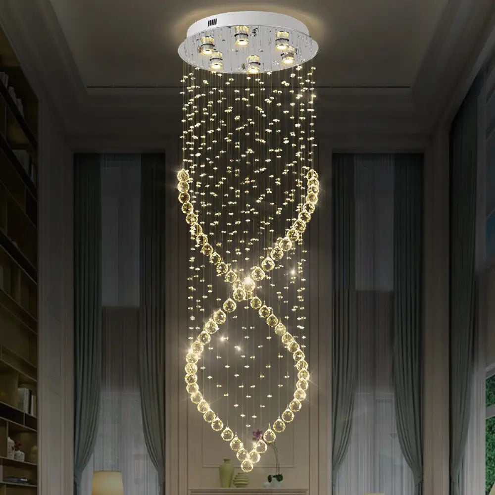Modern Style 6 - Light Nickel Flushmount Crystal Flush Ceiling Light For Corridor - Spiral Design