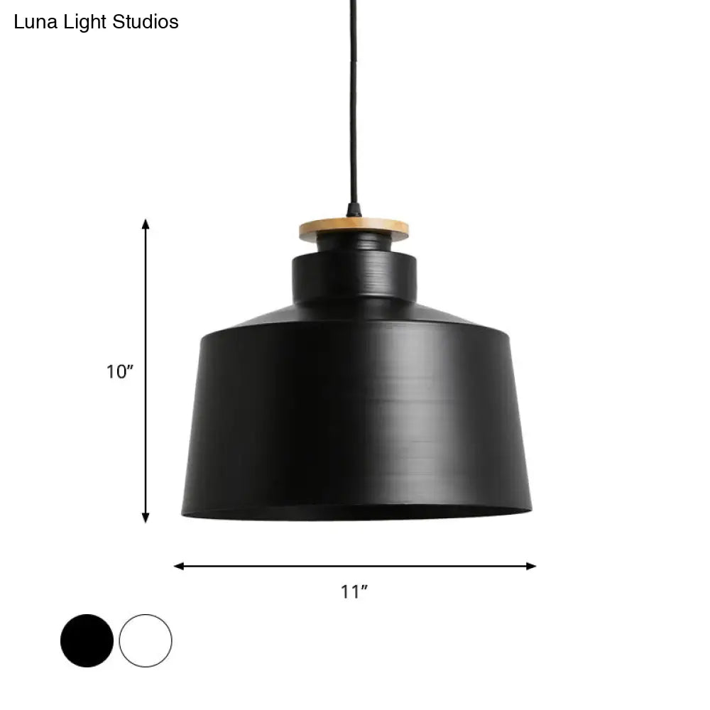 Modern Black/White Metal Pendant Light With Adjustable Cord - Barn/Cylinder/Tapered Design