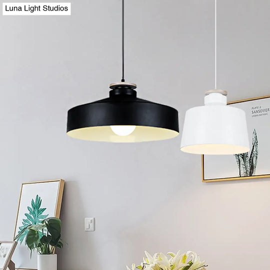 Modern Style Barn/Cylinder/Tapered Pendant Light In Black/White Finish - Adjustable Cord Hanging