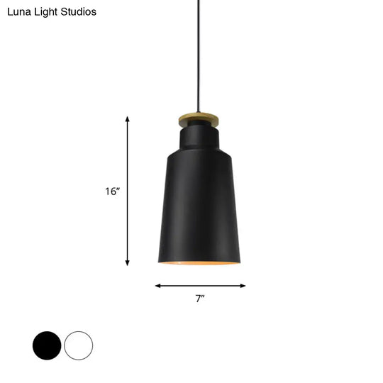 Modern Black/White Metal Pendant Light With Adjustable Cord - Barn/Cylinder/Tapered Design