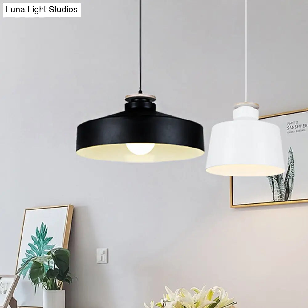 Modern Black/White Metal Pendant Light With Adjustable Cord - Barn/Cylinder/Tapered Design