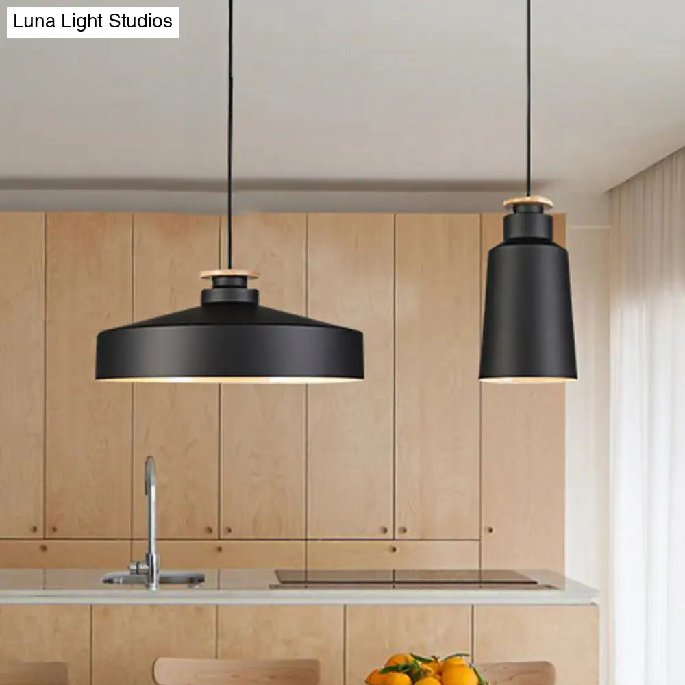 Modern Style Barn/Cylinder/Tapered Pendant Light In Black/White Finish - Adjustable Cord Hanging