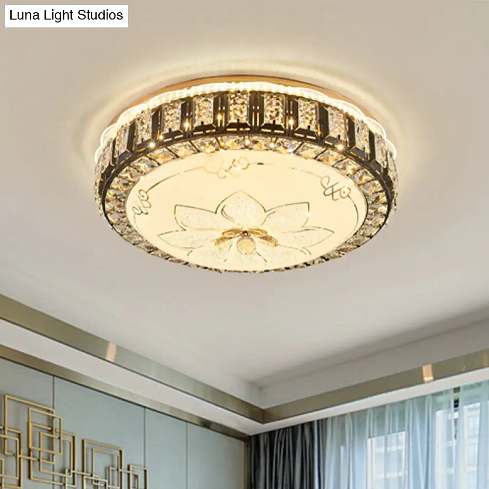 Modern Style Black Gear Ceiling Lamp With Led Faceted K9 Crystal Flush Mount Fixture - 3Rd