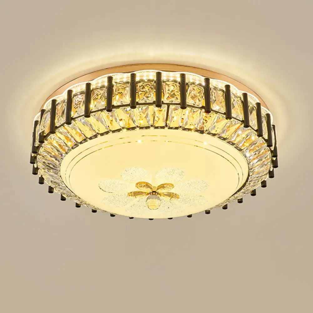 Modern Style Black Gear Ceiling Lamp With Led Faceted K9 Crystal Flush Mount Fixture - 3Rd