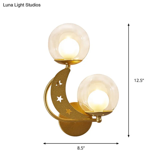 Modern Style Black/Gold Ball Wall Sconce: 2-Light Clear Glass Mount Lamp Kit