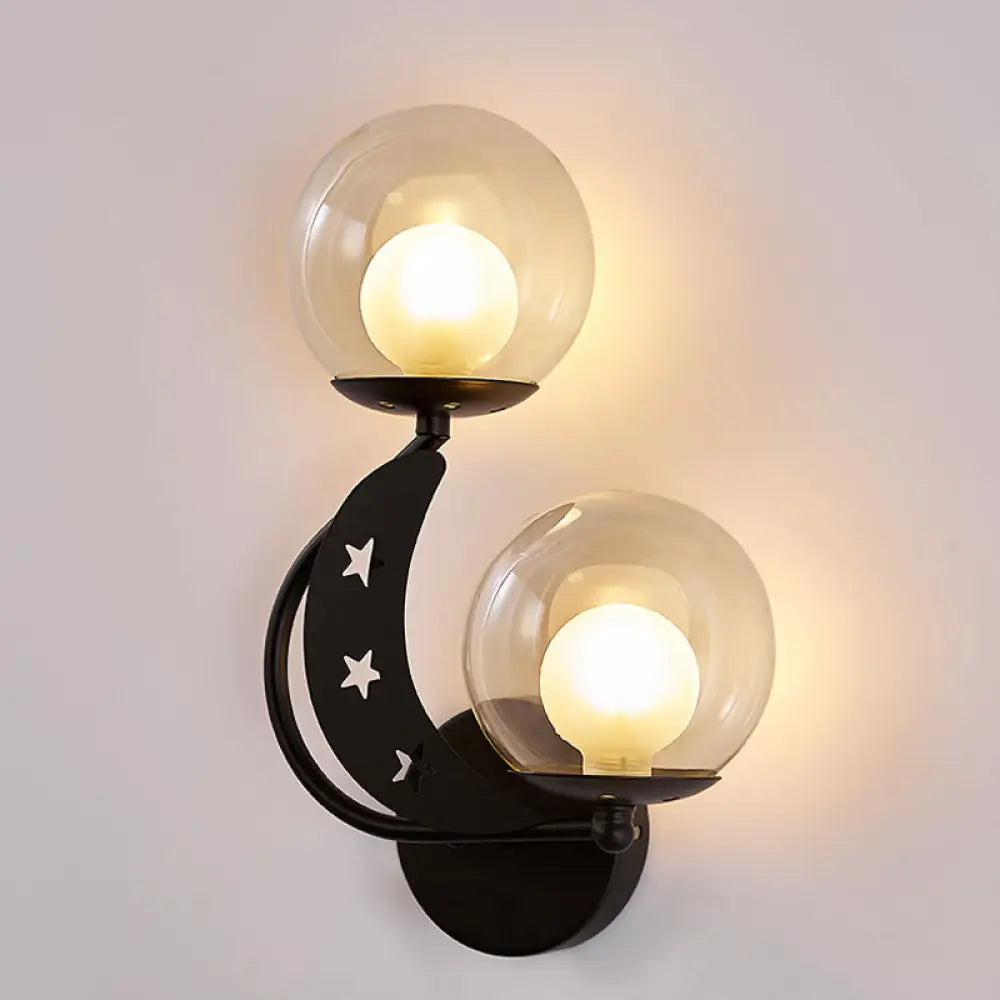 Modern Style Black/Gold Ball Wall Sconce: 2-Light Clear Glass Mount Lamp Kit Black / Left