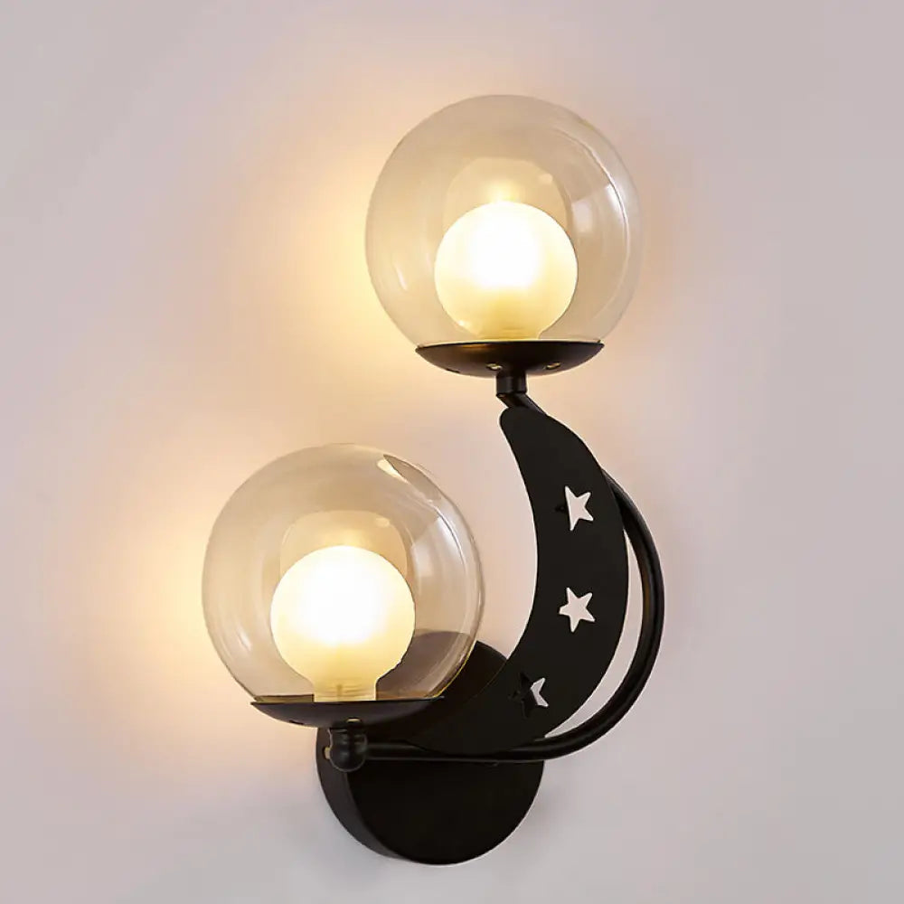 Modern Style Black/Gold Ball Wall Sconce: 2-Light Clear Glass Mount Lamp Kit Black / Right