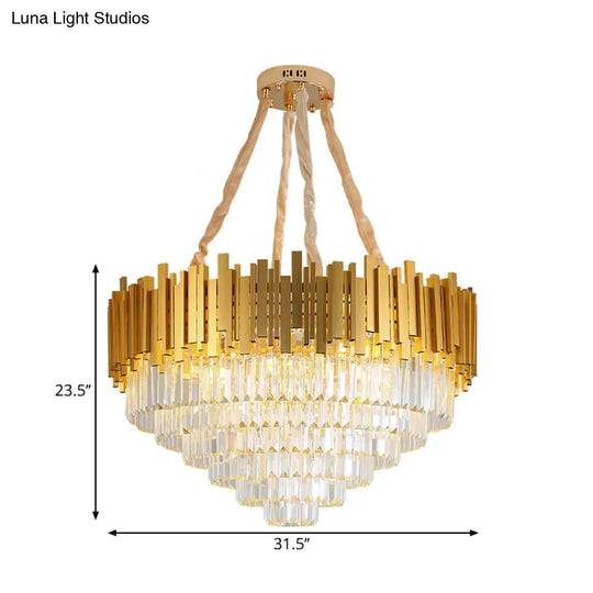 Modern Style Brass Hanging Chandelier With Crystal Block - Multi-Light Metal Fixture