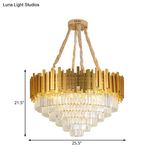 Modern Style Brass Hanging Chandelier With Crystal Block - Multi-Light Metal Fixture