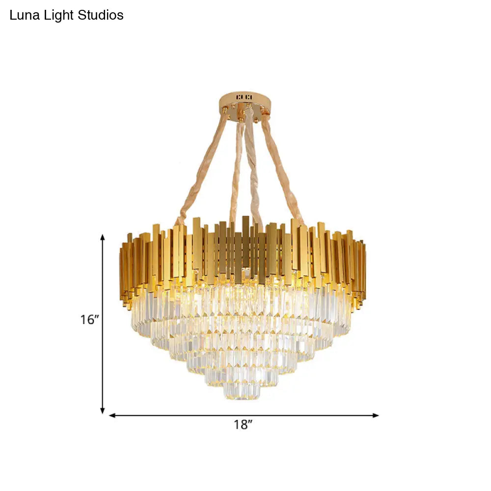 Modern Style Brass Hanging Chandelier With Crystal Block - Multi-Light Metal Fixture