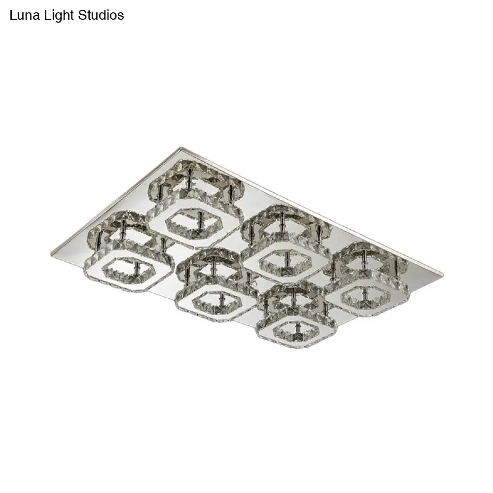 Modern Style Chrome Flush Ceiling Light With Faceted Crystal - Block Flushmount Lighting 6 / Clear