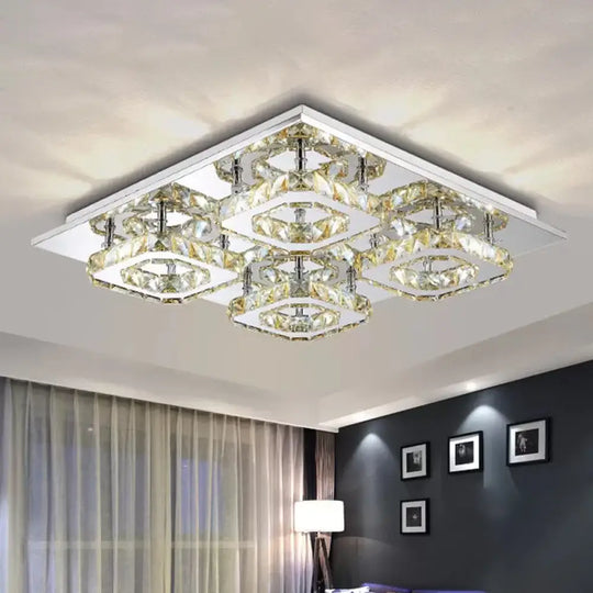 Modern Style Chrome Flush Ceiling Light With Faceted Crystal - Block Flushmount Lighting 4 / Amber