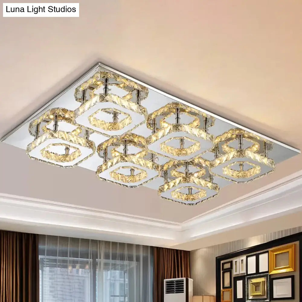 Modern Style Chrome Flush Ceiling Light With Faceted Crystal - Block Flushmount Lighting 6 / Amber