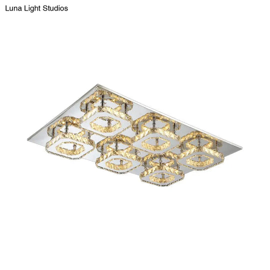 Modern Style Chrome Flush Ceiling Light With Faceted Crystal - Block Flushmount Lighting