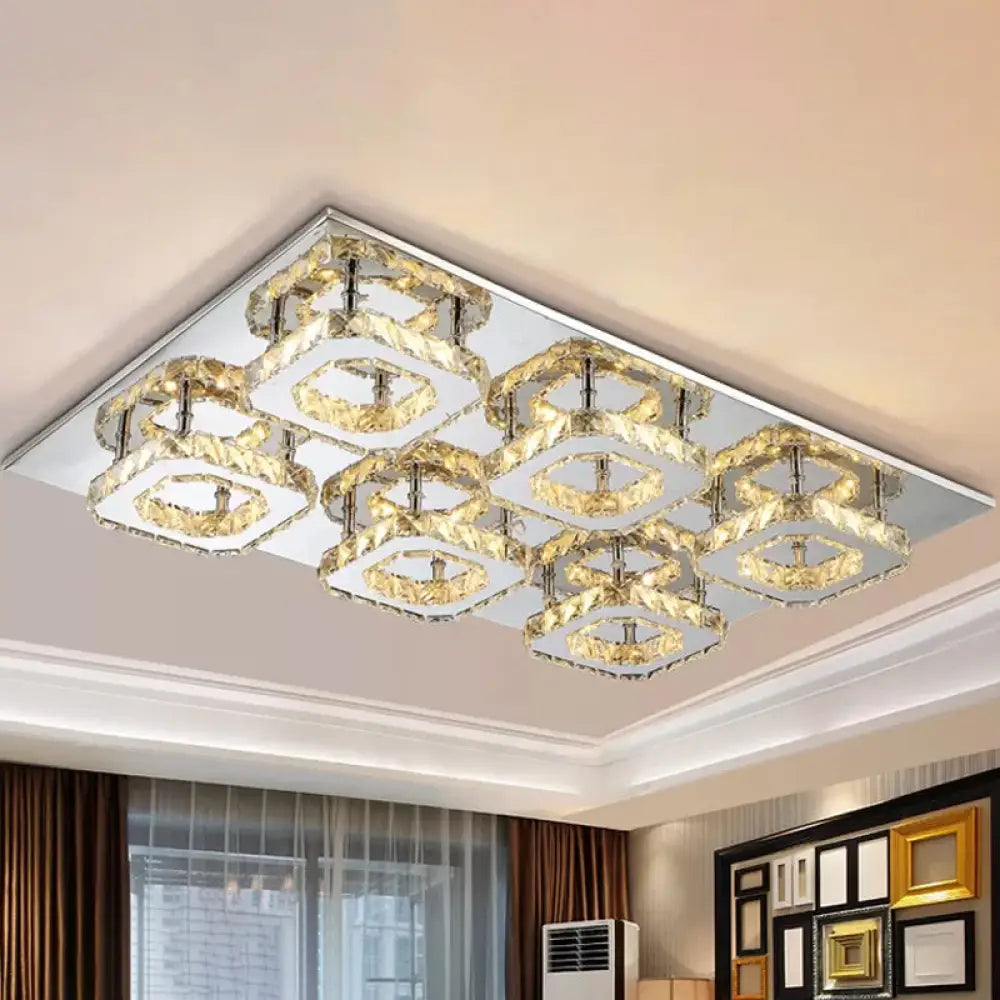 Modern Style Chrome Flush Ceiling Light With Faceted Crystal - Block Flushmount Lighting 6 / Amber