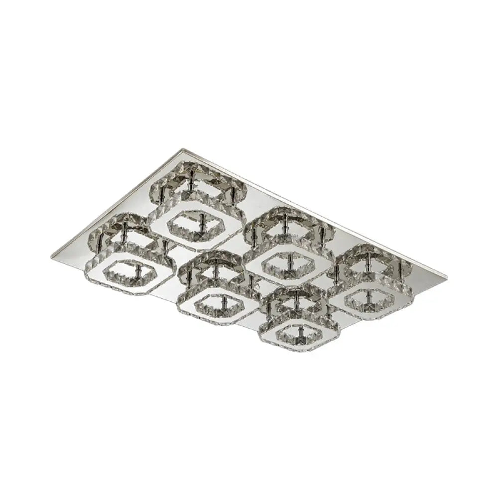 Modern Style Chrome Flush Ceiling Light With Faceted Crystal - Block Flushmount Lighting 6 / Clear