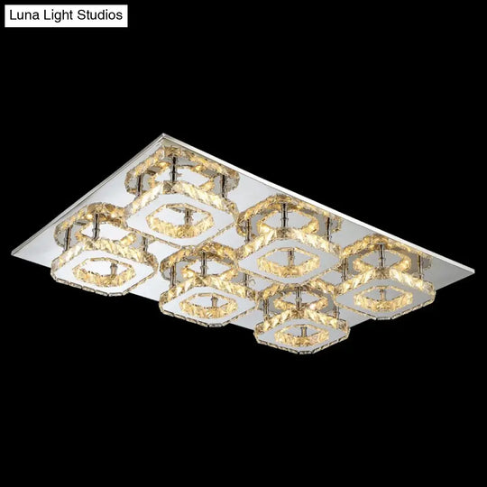 Modern Style Chrome Flush Ceiling Light With Faceted Crystal - Block Flushmount Lighting