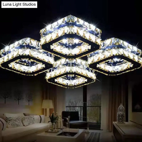 Modern Style Chrome Flush Ceiling Light With Faceted Crystal - Block Flushmount Lighting