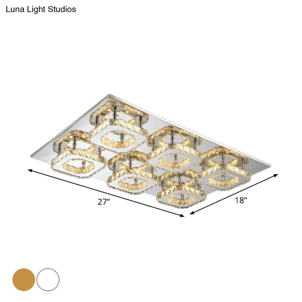 Modern Style Chrome Flush Ceiling Light With Faceted Crystal - Block Flushmount Lighting