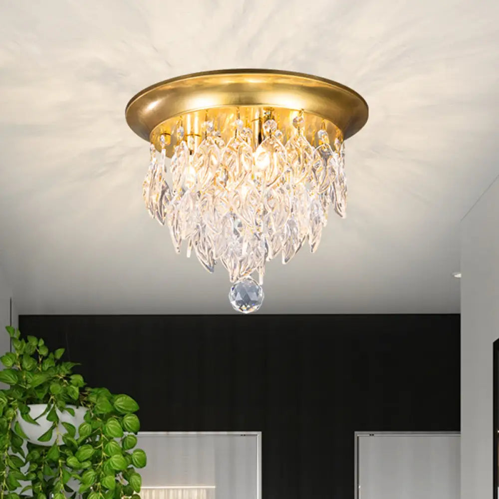 Modern Style Clear And Blue Crystal Flush Mount Lamp - Gold Ceiling Light With 4 Bulbs For Sleeping