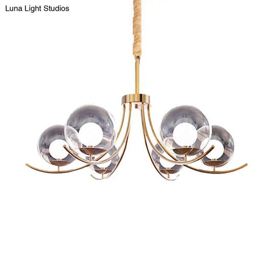 Modern Clear Glass Ball Chandelier With Curved Arm - 6/8/10 Heads Golden Hanging Lamp