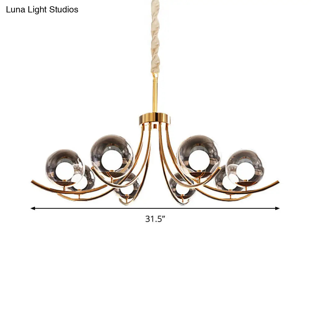 Modern Clear Glass Ball Chandelier With Curved Arm - 6/8/10 Heads Golden Hanging Lamp