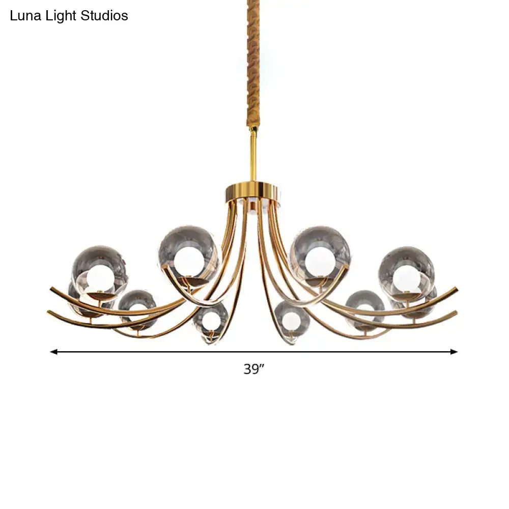 Modern Style Clear Glass Ball Chandelier - Golden Hanging Lamp With Curved Arm (6/8/10 Heads)