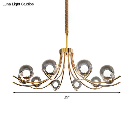 Modern Style Clear Glass Ball Chandelier - Golden Hanging Lamp With Curved Arm (6/8/10 Heads)