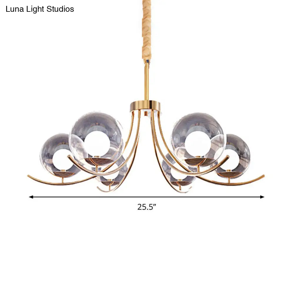 Modern Clear Glass Ball Chandelier With Curved Arm - 6/8/10 Heads Golden Hanging Lamp