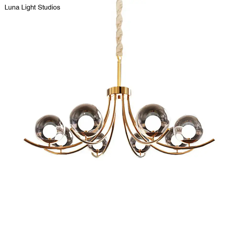 Modern Style Clear Glass Ball Chandelier - Golden Hanging Lamp With Curved Arm (6/8/10 Heads)