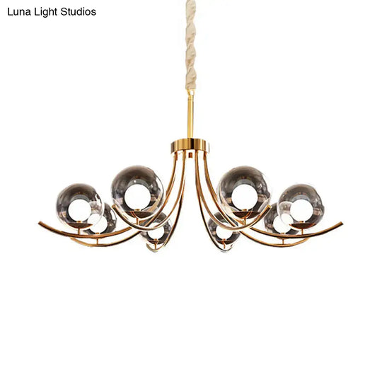 Modern Style Clear Glass Ball Chandelier - Golden Hanging Lamp With Curved Arm (6/8/10 Heads)