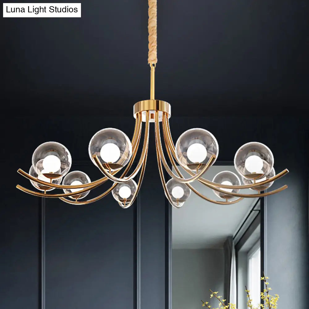 Modern Style Clear Glass Ball Chandelier - Golden Hanging Lamp With Curved Arm (6/8/10 Heads) 10 /