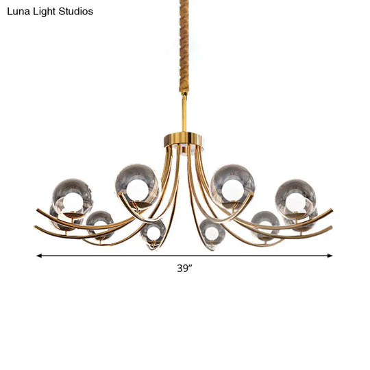 Modern Clear Glass Ball Chandelier With Curved Arm - 6/8/10 Heads Golden Hanging Lamp