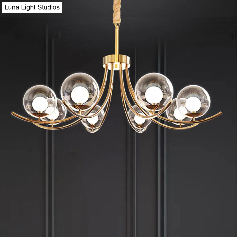 Modern Style Clear Glass Ball Chandelier - Golden Hanging Lamp With Curved Arm (6/8/10 Heads) 8 /