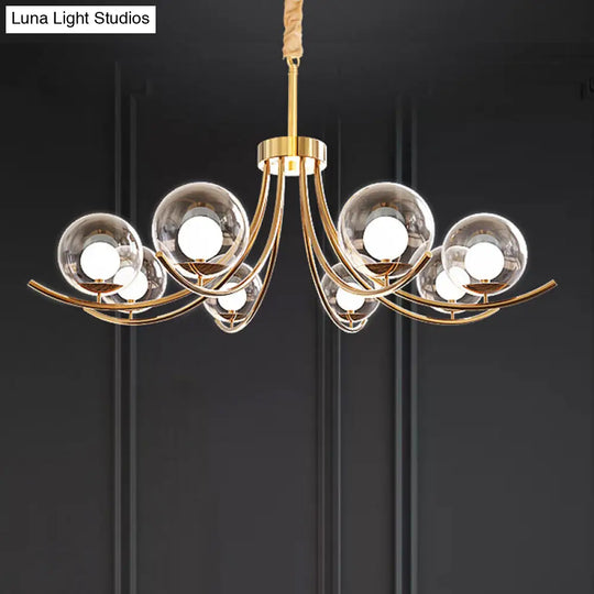 Modern Clear Glass Ball Chandelier With Curved Arm - 6/8/10 Heads Golden Hanging Lamp 8 / Gold